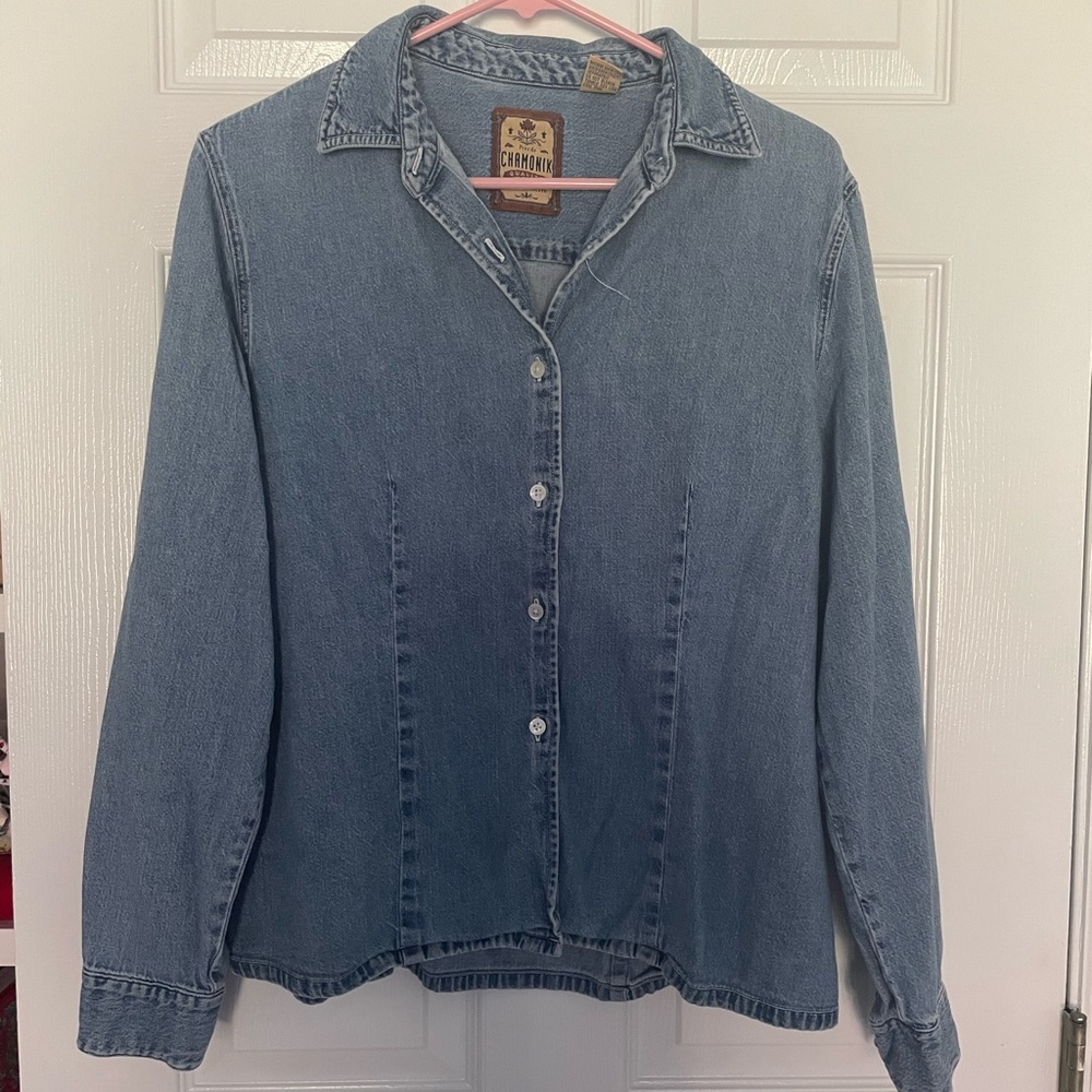 Vintage Chamonix soft denim blue jean button up shirt